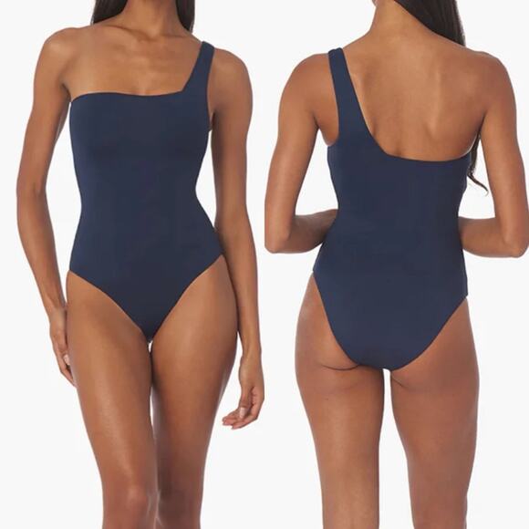 WeWoreWhat One Shoulder One Piece Swimsuit Bathing Suit Navy Set Blue NEW Size M - Picture 1 of 6